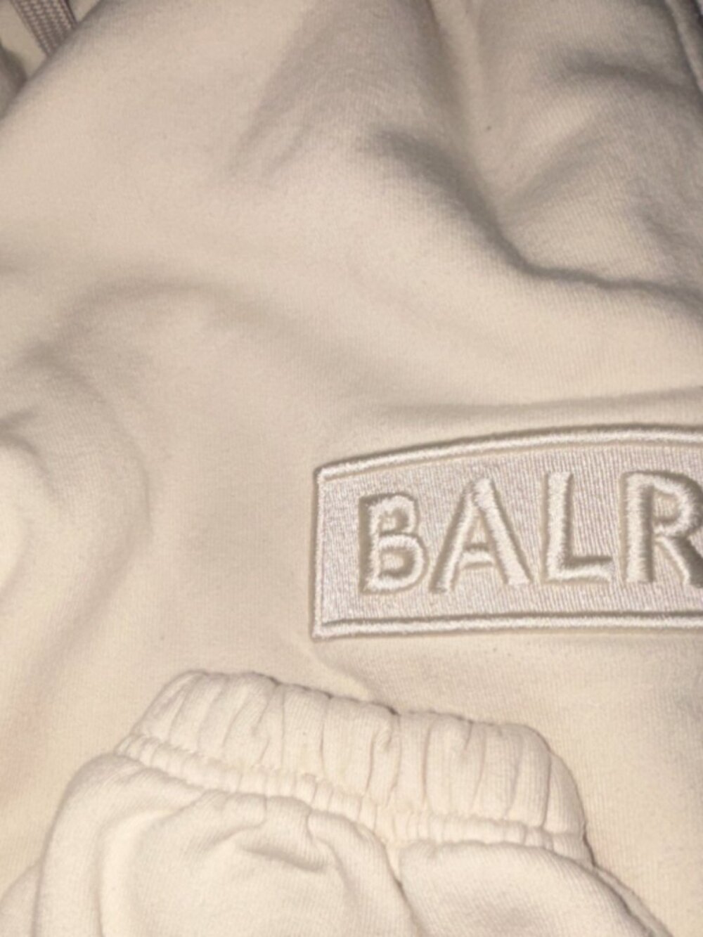 BALR. Ivory Fleece Sweatpants XS Cotton Blend Logo Elastic Waist Unisex